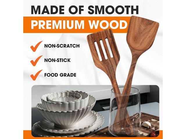 Cheer Collection Wooden Utensil Set - 7 Piece Cooking Utensils, Teak Wooden Spoons & Spatulas for Cooking, Heat Resistant, Non-Stick, and Safe...