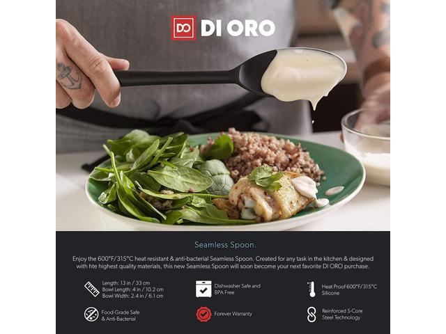 DI ORO Cooking Spoon - Solid Silicone 600F High Heat Nonstick Cookware Safe - Kitchen Spoon for Cooking & Baking - Large Serving & Mixing Utensil -...