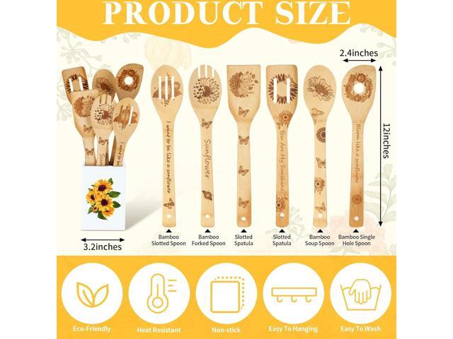 7 Pcs Sunflower Kitchen Utensils Set Bamboo Spoons for Cooking with Utensils Holder Sunflower Kitchen Decor Cute Utensil Caddy Farmhouse Kitchen...
