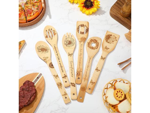 7 Pcs Sunflower Kitchen Utensils Set Bamboo Spoons for Cooking with Utensils Holder Sunflower Kitchen Decor Cute Utensil Caddy Farmhouse Kitchen...