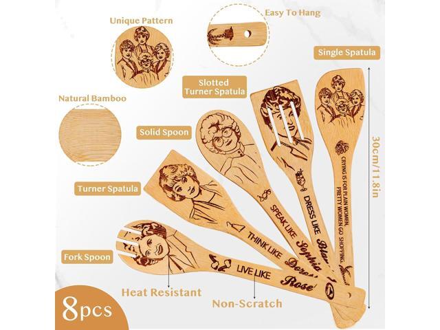 Golden Gifts for Women,Kitchen Utensils Set,Golden Wooden Cooking Spoons with Apron Oven Mitt Potholder for Fans,Great Birthday Wedding and...