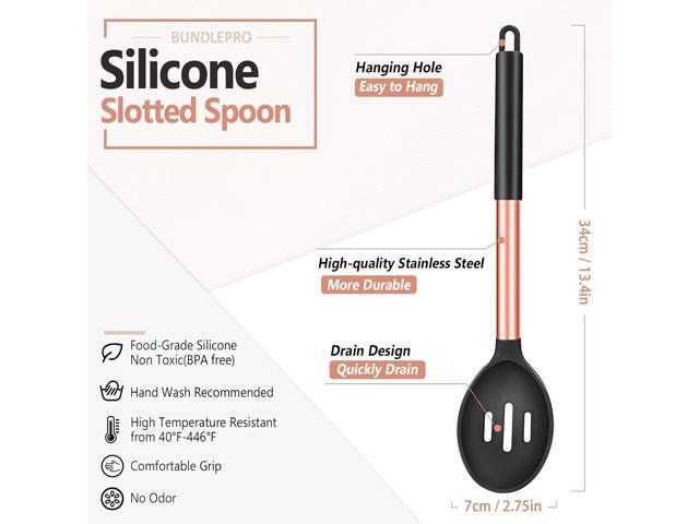 Pack of 2 Large Silicone Cooking Spoons,Non Stick Solid Basting Spoon,Heat-Resistant Kitchen Utensils for Mixing,Serving,Draining,Stirring (ROSE...