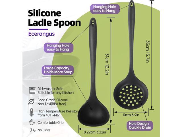 Silicone Soup Ladle Spoon Set of 2,Silicone Nonstick Large Skimmer Slotted Spoons,Kitchen Ladle Strainer Spoons Heat Resistant Cooking Utensil for...