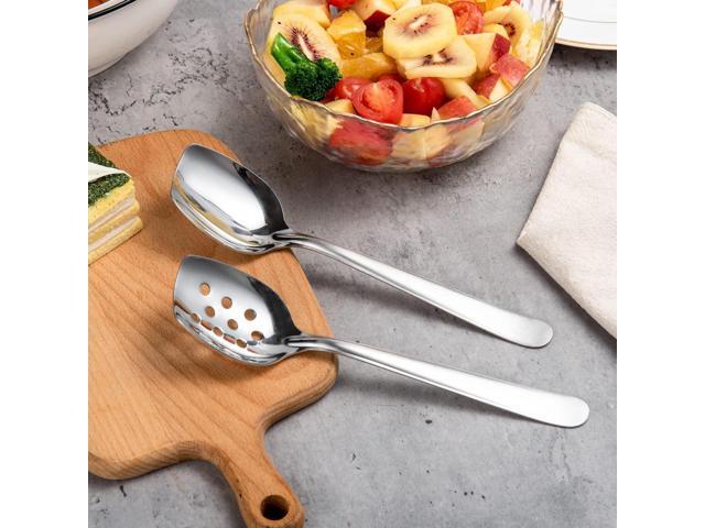 IMEEA Flat Edge Spoon 18/8 Stainless Steel Flat Bottom Serving Spoon for Cooking 8-Inch Slotted Spoon, Set of 2