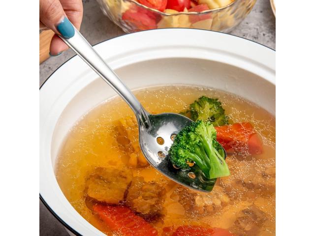 IMEEA Flat Edge Spoon 18/8 Stainless Steel Flat Bottom Serving Spoon for Cooking 8-Inch Slotted Spoon, Set of 2