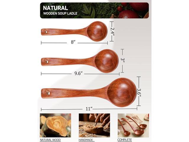 Wooden Ladles Set of 3 Wood Ladles for Serving Soups and Stews, Includes 3oz, 2oz, 0.9oz Soup Spoons and Large Kitchen Spoons for Cooking and...