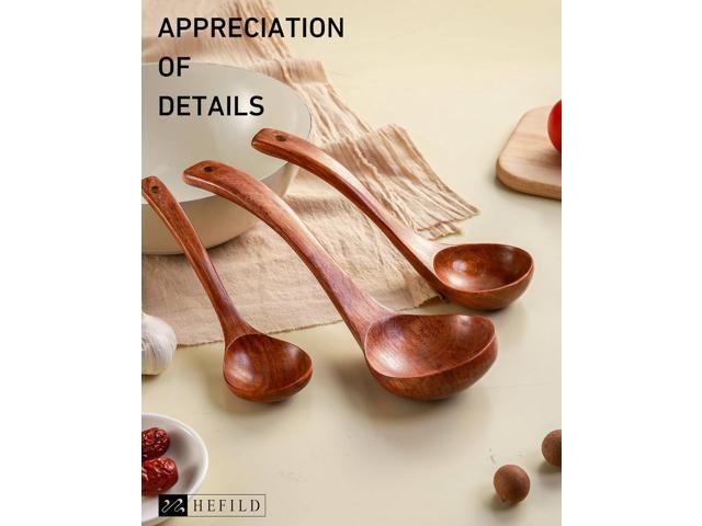 Wooden Ladles Set of 3 Wood Ladles for Serving Soups and Stews, Includes 3oz, 2oz, 0.9oz Soup Spoons and Large Kitchen Spoons for Cooking and...