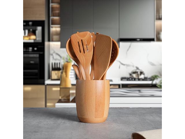 11 PCS WOSPONFAN Kitchen Utensils Set - Wooden Spoons for Cooking, Natural Beech Wood Wooden Utensils - Includes Wooden Spoons, Spatula Set,...
