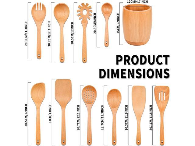 11 PCS WOSPONFAN Kitchen Utensils Set - Wooden Spoons for Cooking, Natural Beech Wood Wooden Utensils - Includes Wooden Spoons, Spatula Set,...