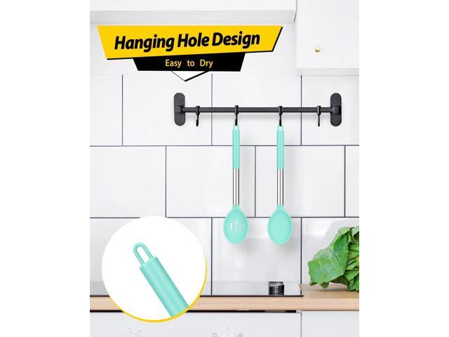 Pack of 2 Large Silicone Cooking Spoons,Non Stick Solid Basting Spoon,Heat-Resistant Kitchen Utensils for Mixing,Serving,Draining,Stirring (GREEN)
