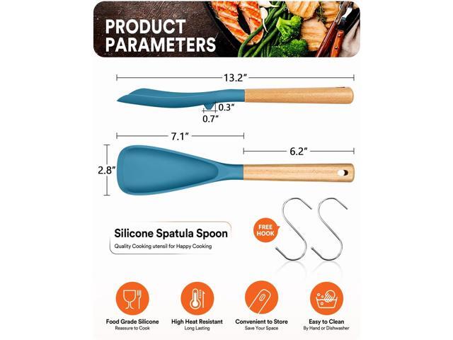 Cooking Spoon for Nonstick Cookwares, Great for Cooking and Serving Sturdy BPA-Free Matte Silicone, Wood Handle Spoon for Mixing, Scoop, and Scrape...