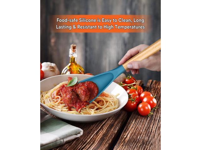 Cooking Spoon for Nonstick Cookwares, Great for Cooking and Serving Sturdy BPA-Free Matte Silicone, Wood Handle Spoon for Mixing, Scoop, and Scrape...
