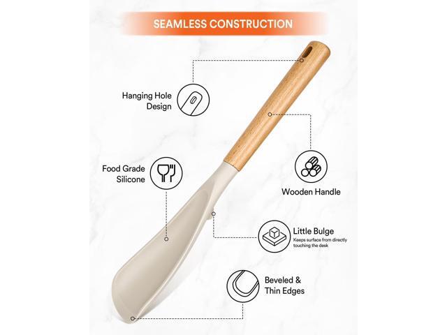 Cooking Spoon for Nonstick Cookwares, Great for Cooking and Serving Sturdy BPA-Free Matte Silicone, Wood Handle Spoon for Mixing, Scoop, and Scrape...