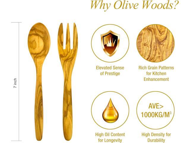 WONDERFUL 100% Natural Olive Wood Spoon Fork Set, 7 Inch Wooden Utensil Set for Eating, Reusable Handmade Wood Flatware, Safe & non-toxic Fork for...
