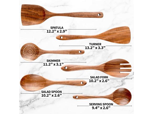 6-Pcs Wooden Spoons for Cooking - Smooth Finish Acacia Utensils -Wood Spoons for serving - -Non-Stick Cooking Utensils made of wood -