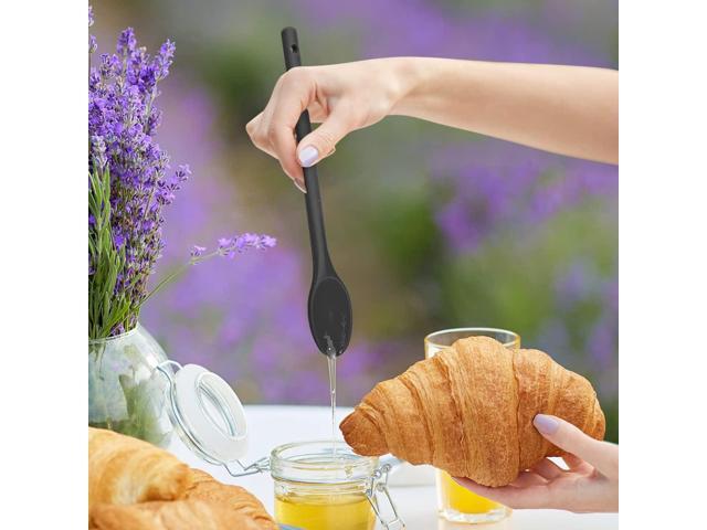 KitchenCraft Silicone Stirring Spoons - Set of 3, 12 Inch Long Handle, Nonstick, BPA Free, Nontoxic & Heat Resistant to 480F (3 in Black)