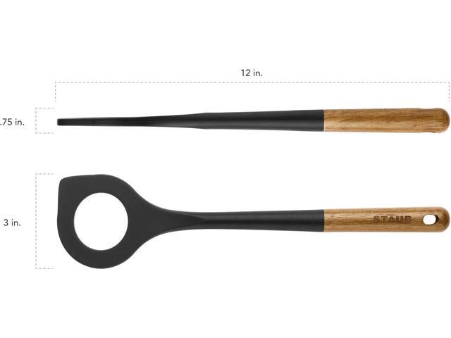 STAUB Risotto Spoon, Cooking Utensil, Perfect for Stirring and Serving Risotto, Durable BPA-Free Matte Black Silicone, Acacia Wood Handles, Safe...