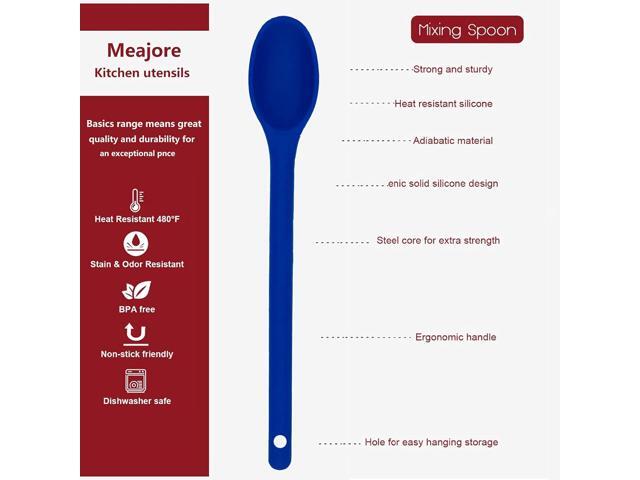 3 Pcs Silicone Long Spoon Nonstick Heat-Resistant Kitchen Set,Mixing Spoon for Baking Stirring Mixing Tools (Blue)