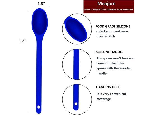 3 Pcs Silicone Long Spoon Nonstick Heat-Resistant Kitchen Set,Mixing Spoon for Baking Stirring Mixing Tools (Blue)