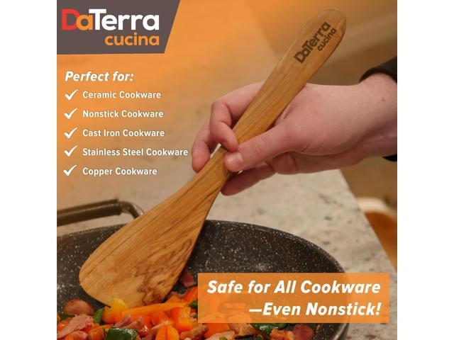 12-Inch Olive Wood Cooking Tools 5-Piece Wooden Kitchen Utensils Set with Spoons, Spatulas & Cooking Tools Wood Kitchen Utensils Set for Cooking ...