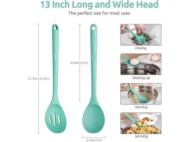 600ºF Heat Resistant Silicone Spoons: U-Taste 13.3in Solid & Slotted Kitchen Cooking Tool, Nonstick Long Rubber Utensil, Sturdy for Mixing,...