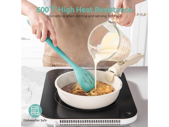 600ºF Heat Resistant Silicone Spoons: U-Taste 13.3in Solid & Slotted Kitchen Cooking Tool, Nonstick Long Rubber Utensil, Sturdy for Mixing,...