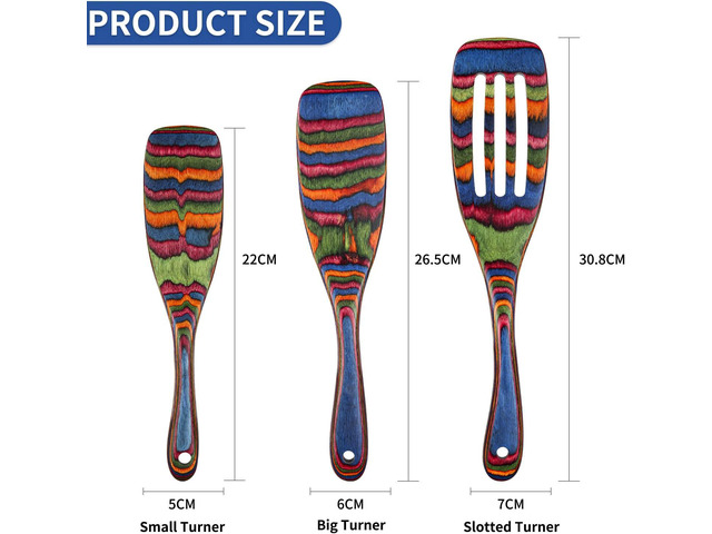 Spurtle Set, Wooden Utensils for Cooking, WOSPONFAN Kitchen Utensils Set, Pakkawood Kitchen Cooking Utensils Set, Apartment Essentials Wood Serving...
