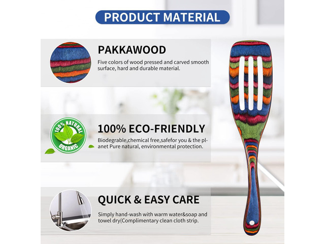 Spurtle Set, Wooden Utensils for Cooking, WOSPONFAN Kitchen Utensils Set, Pakkawood Kitchen Cooking Utensils Set, Apartment Essentials Wood Serving...