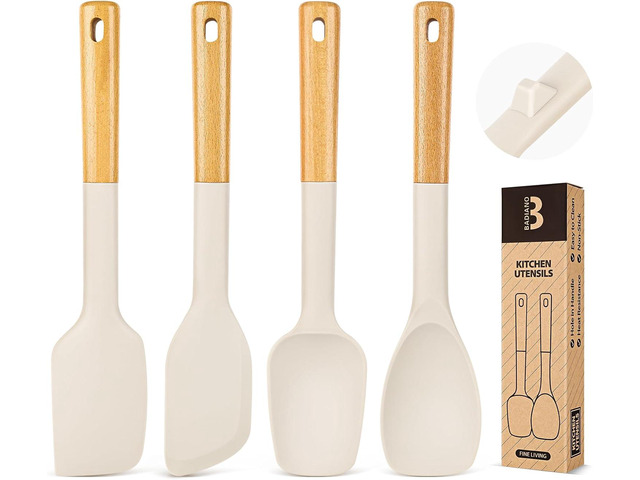 Silicone Spatula Spoon Set, Great for Mixing, Folding, Scraping, and Spreading, Sturdy BPA-Free Matte Silicone, Wooden Handle Rubber Spoonula for...