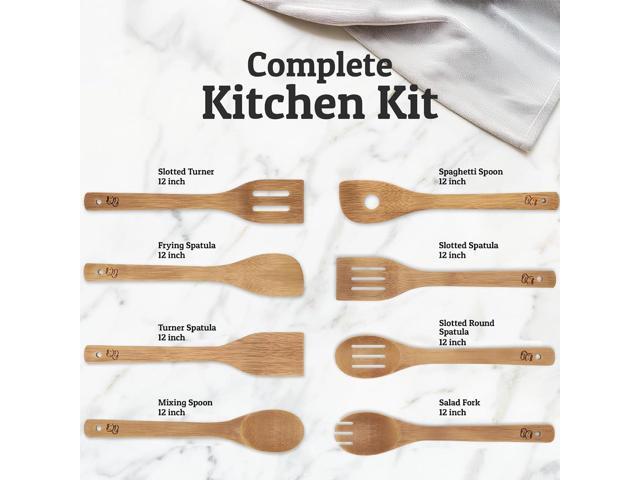 PriorityChef Wooden Spoons for Cooking, 8Pc Non Scratch Bamboo Cooking Utensils, Non-Toxic Wooden Utensil Set, Easy to Clean Kitchen Utensils Set...