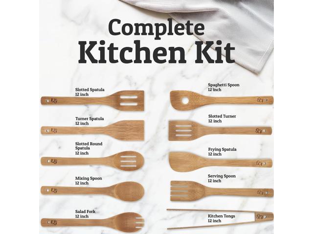 PriorityChef Wooden Spoons for Cooking, 9Pc with Tongs, Non Scratch Bamboo Cooking Utensils, Non-Toxic Wooden Utensil Set, Easy to Clean Kitchen...