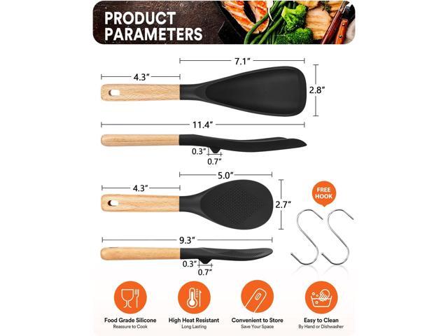 Cooking Spoon and Rice Scooper for Nonstick Cookwares, Great for Cooking and Serving Sturdy BPA-Free Matte Silicone, Wood Handle Spoon for Mixing,...