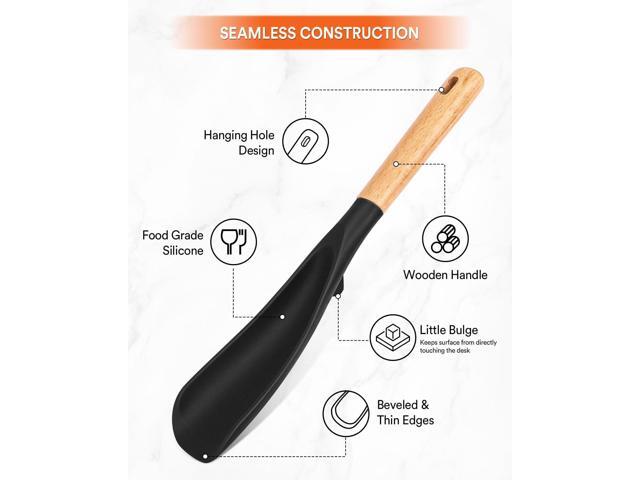 Cooking Spoon and Rice Scooper for Nonstick Cookwares, Great for Cooking and Serving Sturdy BPA-Free Matte Silicone, Wood Handle Spoon for Mixing,...
