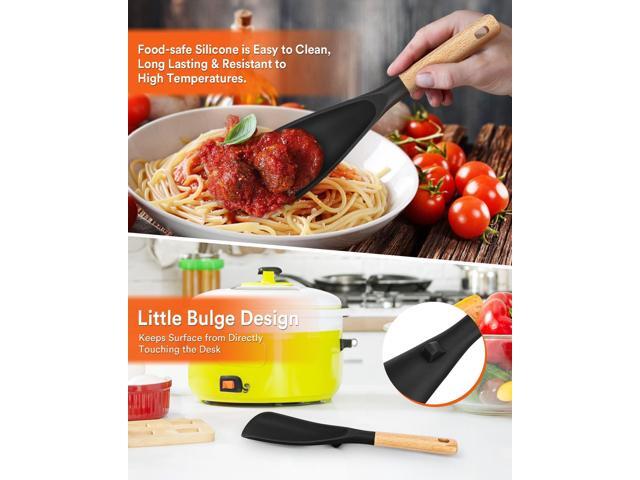 Cooking Spoon and Rice Scooper for Nonstick Cookwares, Great for Cooking and Serving Sturdy BPA-Free Matte Silicone, Wood Handle Spoon for Mixing,...