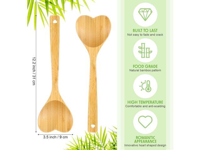 Patelai 2 Pieces Wooden Heart Spoons for Cooking 12.2 Inch Bamboo Spoon Kitchen Utensils for Housewarming, Valentines, Birthday, Wedding Gifts
