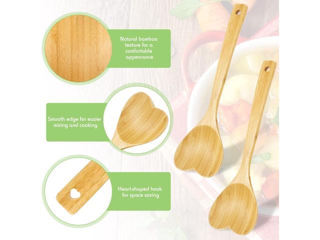 Patelai 2 Pieces Wooden Heart Spoons for Cooking 12.2 Inch Bamboo Spoon Kitchen Utensils for Housewarming, Valentines, Birthday, Wedding Gifts