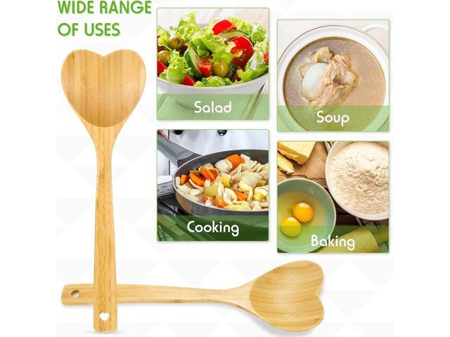 Patelai 2 Pieces Wooden Heart Spoons for Cooking 12.2 Inch Bamboo Spoon Kitchen Utensils for Housewarming, Valentines, Birthday, Wedding Gifts