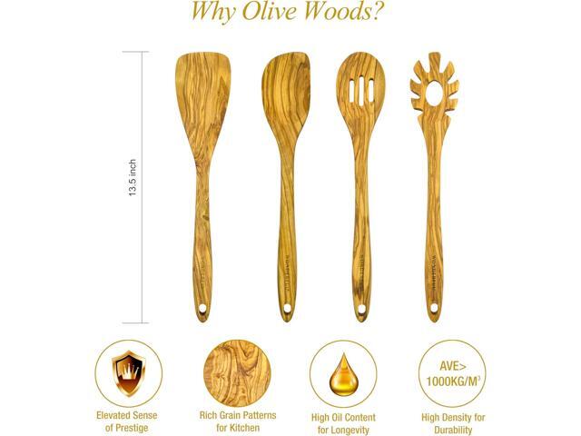 WONDERFUL 13.5 Inch Long Olive Wood Corner Spoon, Wooden Spoons for Cooking, Healthy Spoon & Spatula, Mixing/Serving, Non-Stick
