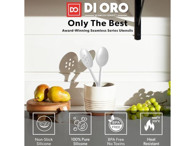 DI ORO Silicone Spoons for Cooking - Large Kitchen Utensils for Mixing, Serving, & Stirring - 600F Heat-Resistant Non Stick - Big Solid & Slotted...