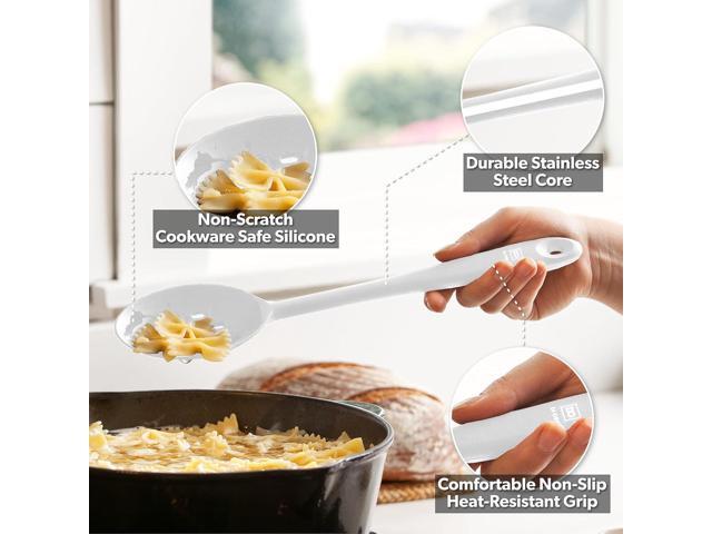 DI ORO Silicone Spoons for Cooking - Large Kitchen Utensils for Mixing, Serving, & Stirring - 600F Heat-Resistant Non Stick - Big Solid & Slotted...