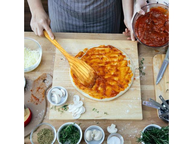 WONDERFUL 13.5 Inch Long Olive Wood Corner Spoon, Wooden Spoons for Cooking, Healthy Spoon & Spatula, Mixing/Serving, Non-Stick