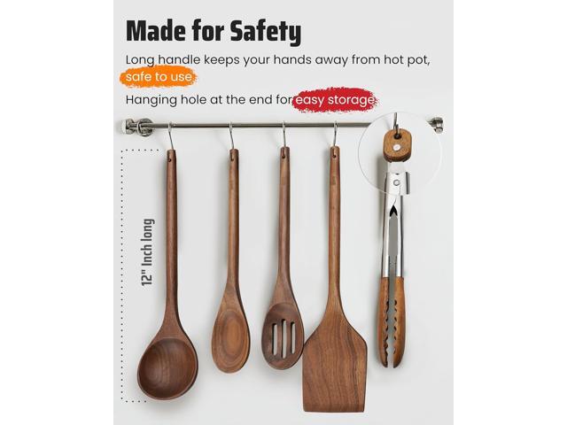 Elegant 5-Piece Walnut Wood Kitchen Utensil Set Non-Scratch, Heat-Resistant Cooking Utensil Set with Kitchen Tongs, Spoons, Spatula & Ladle ...