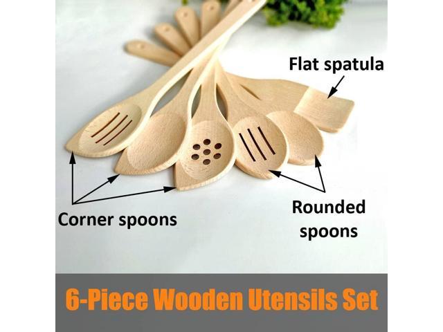 Healthy Wooden Spoons For Cooking Set of 6. Safe and Reliable Cooking Utensils for Kitchen 100% Natural Nonstick Wood Spatula Spoon For Scraping,...