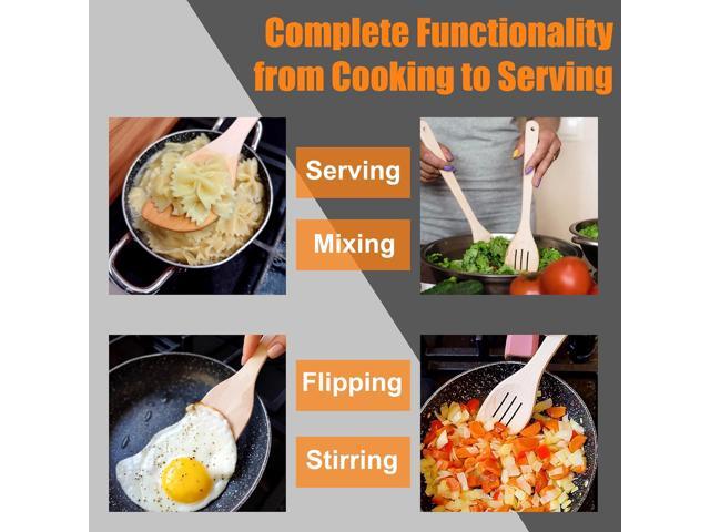 Healthy Wooden Spoons For Cooking Set of 6. Safe and Reliable Cooking Utensils for Kitchen 100% Natural Nonstick Wood Spatula Spoon For Scraping,...