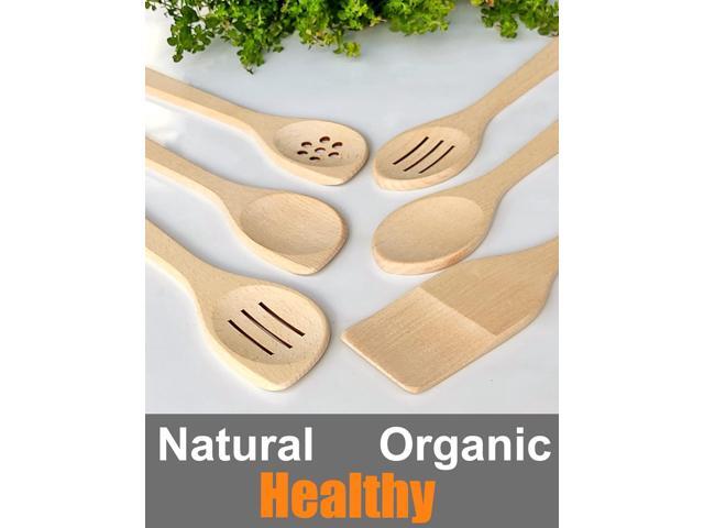 Healthy Wooden Spoons For Cooking Set of 6. Safe and Reliable Cooking Utensils for Kitchen 100% Natural Nonstick Wood Spatula Spoon For Scraping,...