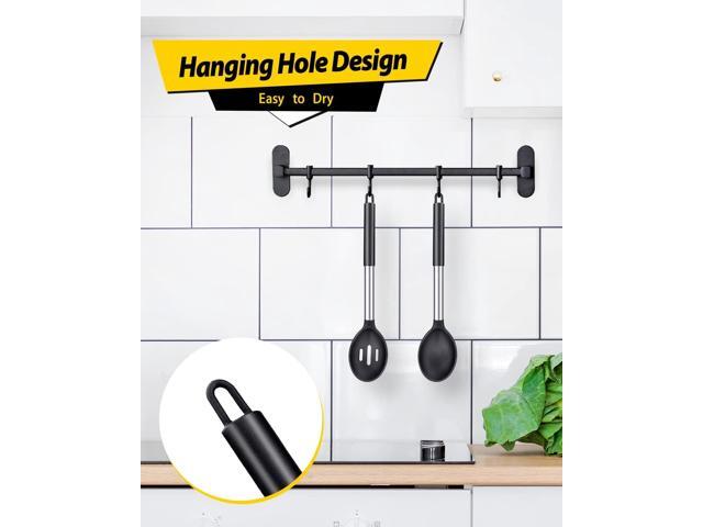 Pack of 2 Large Silicone Cooking Spoons,Non Stick Solid Basting Spoon,Heat-Resistant Kitchen Utensils for Mixing,Serving,Draining,Stirring (BLACK)