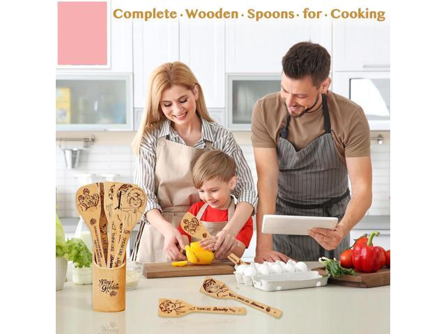 Golden Kitchen Decor Accessories Wooden Spoons for Cooking -Golden Merchandise for Friends,Bamboo Utensils Gifts for Women,Birthday & House Warming...