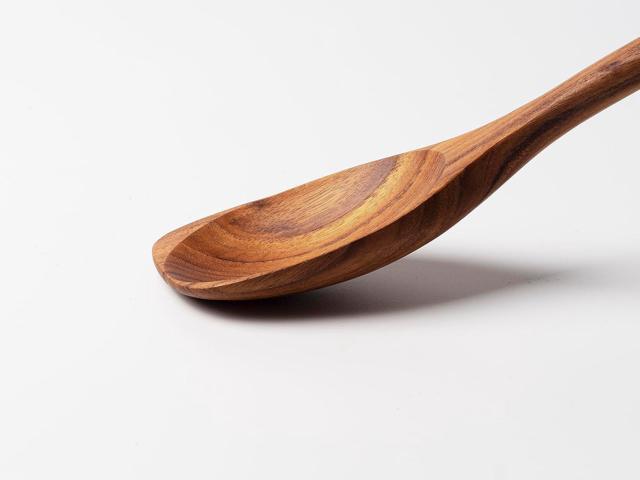 Teak Long Handle Wooden Corner Spoon - 13.2 Inch, Teflon Friendly, Natural Teak Utensil for Non-Stick Cookware