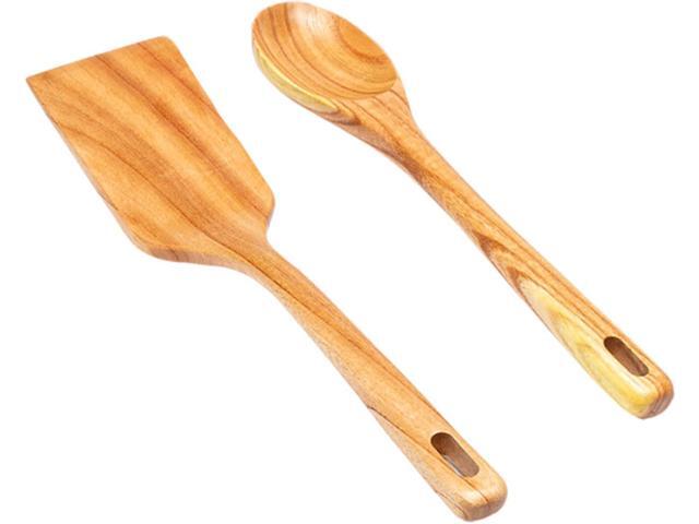Wooden Spoons for Cooking, Wooden Cooking Spatula Turner and Spoon Set, 2-Piece, Sturdy, Lightweight and Heat Resistant