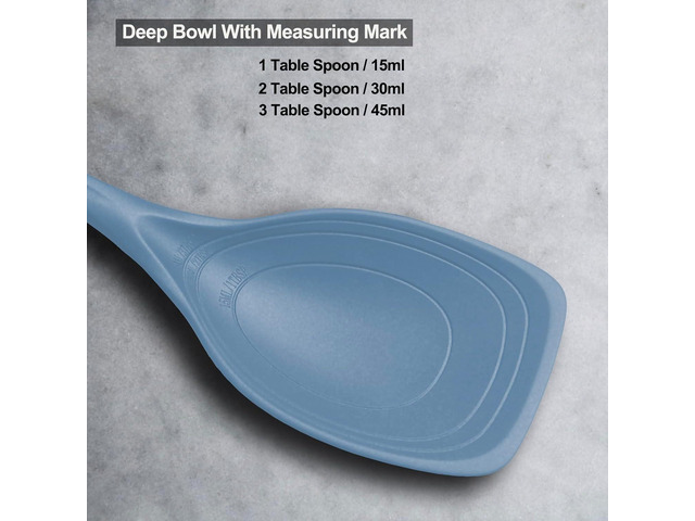 2 Pack Large Silicone Cooking Spoon, Non-Stick Slotted and Solid Spoon set with Deep Bolw- Measurement Mark for Mixing, Serving, Scooping,...